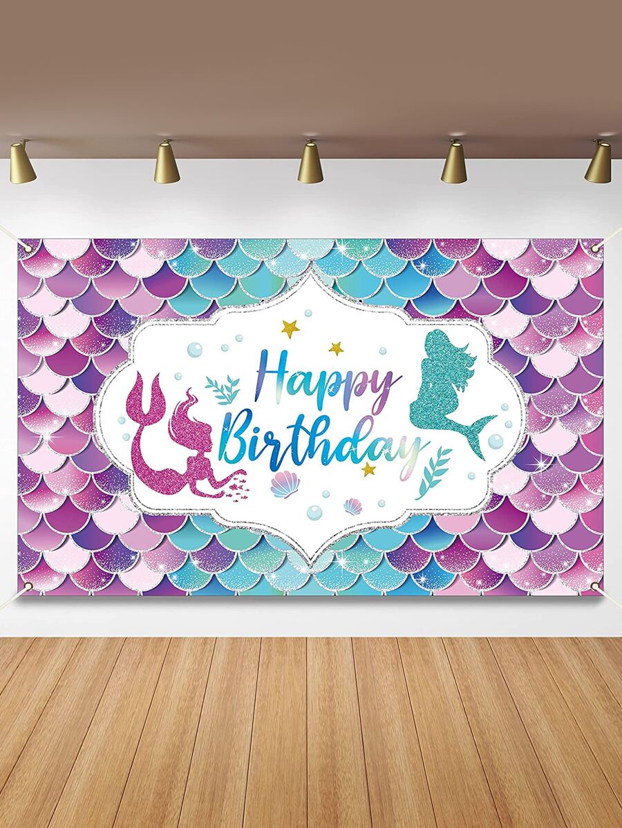 1pc Mermaid Pattern Background Cloth - Multicolor - View 1