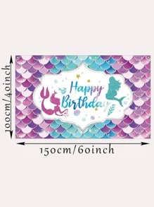 1pc Mermaid Pattern Background Cloth - Multicolor - View 3