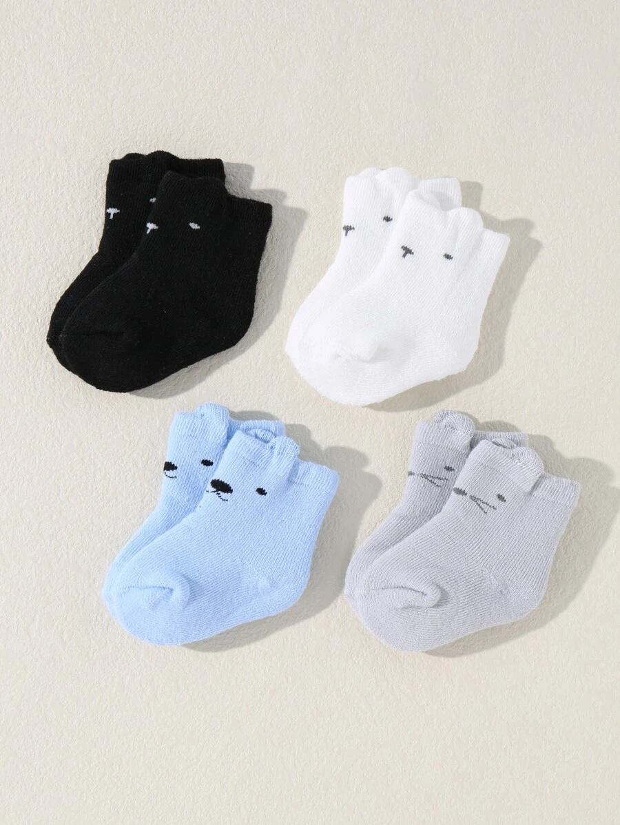 4 Pairs Baby Ear Design Mid-Calf Socks - Multicolor - View 1