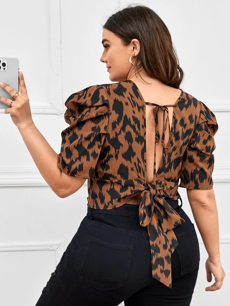 SHEIN Áo sơ mi Plus Size Buộc lại Tất cả trên in Thanh lịch - Nhiều màu - Xem 1