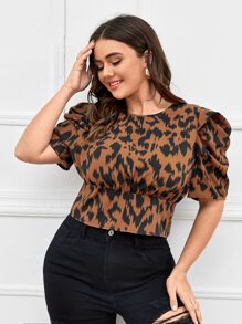 SHEIN Áo sơ mi Plus Size Buộc lại Tất cả trên in Thanh lịch - Nhiều màu - Xem 2