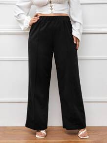 SHEIN Quần Plus Size màu trơn Giải trí - màu đen - Xem 1