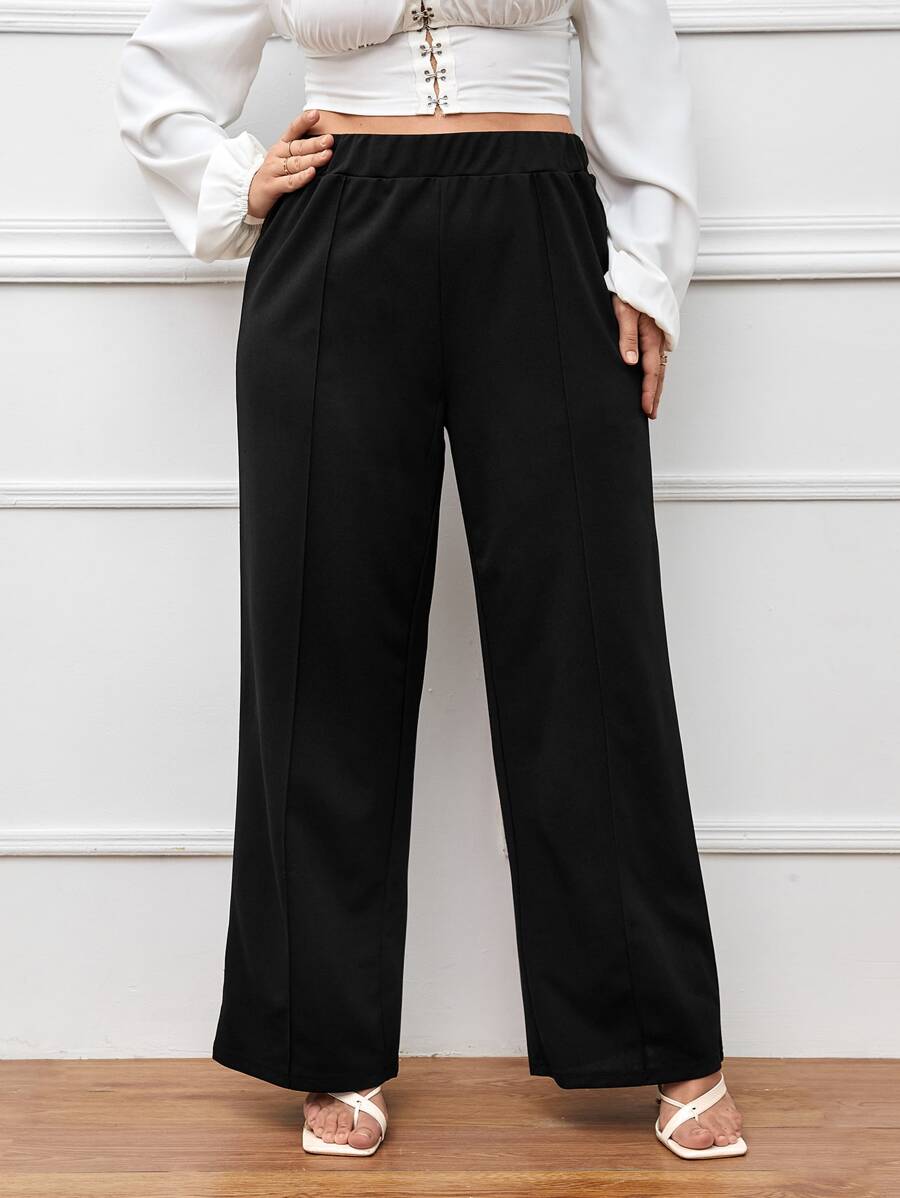 SHEIN Quần Plus Size màu trơn Giải trí - màu đen - Xem 1