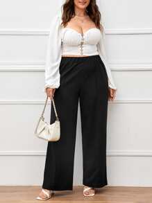 SHEIN Quần Plus Size màu trơn Giải trí - màu đen - Xem 2