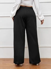 SHEIN Quần Plus Size màu trơn Giải trí - màu đen - Xem 3