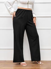SHEIN Quần Plus Size màu trơn Giải trí - màu đen - Xem 5