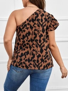 Reflora Plus Allover Print One Shoulder Blouse