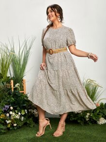 Plus Leopard Print Ruffle Hem Dress Without Belt - Multicolor - View 1