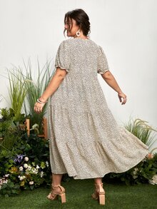 Plus Leopard Print Ruffle Hem Dress Without Belt - Multicolor - View 2