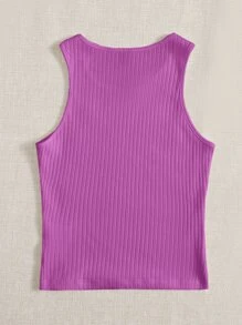 SHEIN EZwear Solid Rib Knit Tank Top - Purple - View 2