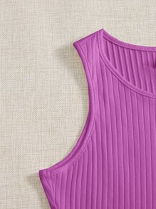 SHEIN EZwear Solid Rib Knit Tank Top - Purple - View 3