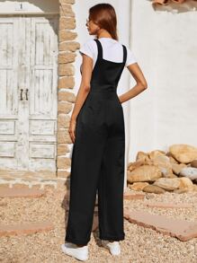 SHEIN Frenchy Slant Pocket Overall Jumpsuit Without Top Winter Black Casual - Black - View 2