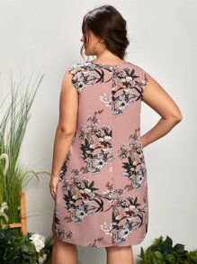 SHEIN VCAY Plus Floral Print Scallop Trim Dress - Multicolor - View 2