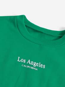 SHEIN EZwear Letter Graphic Drop Shoulder Pullover & Shorts - Green - View 4