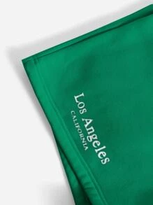 SHEIN EZwear Letter Graphic Drop Shoulder Pullover & Shorts - Green - View 5