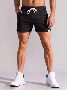 Manfinity Homme Men Patch Detail Drawstring Waist Shorts - Black - View 4