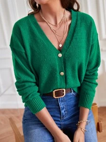 SHEIN Essnce Drop Shoulder Ribbed Knit Cardigan