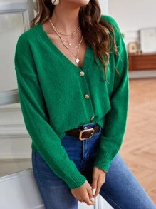 SHEIN Essnce Drop Shoulder Ribbed Knit Cardigan