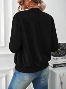 SHEIN LUNE Slant Pockets Zip Up Bomber Jacket - Black - View 2