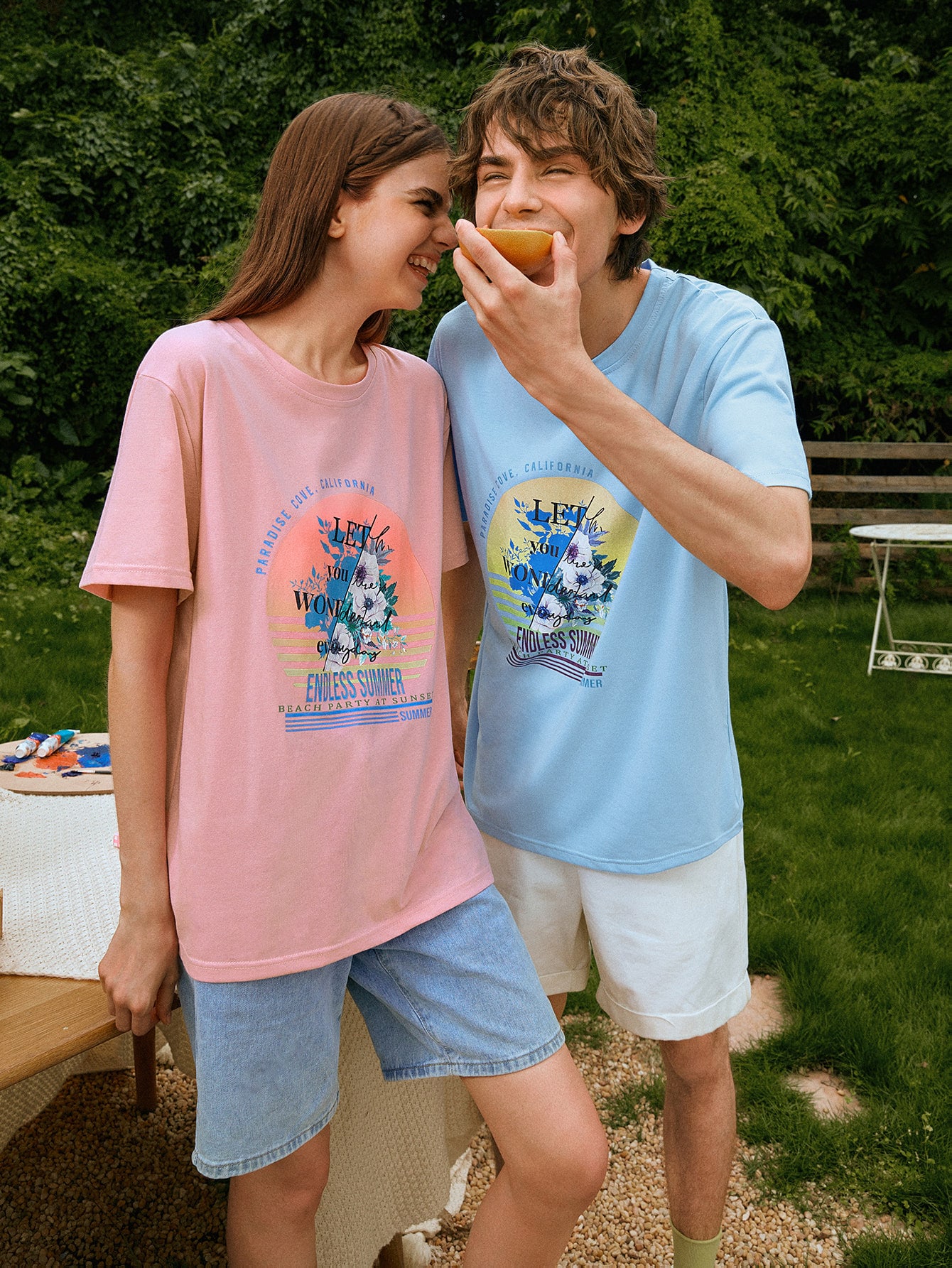 Miniatura 3 de UNISEX 1 pieza Camiseta con estampado floral Celeste