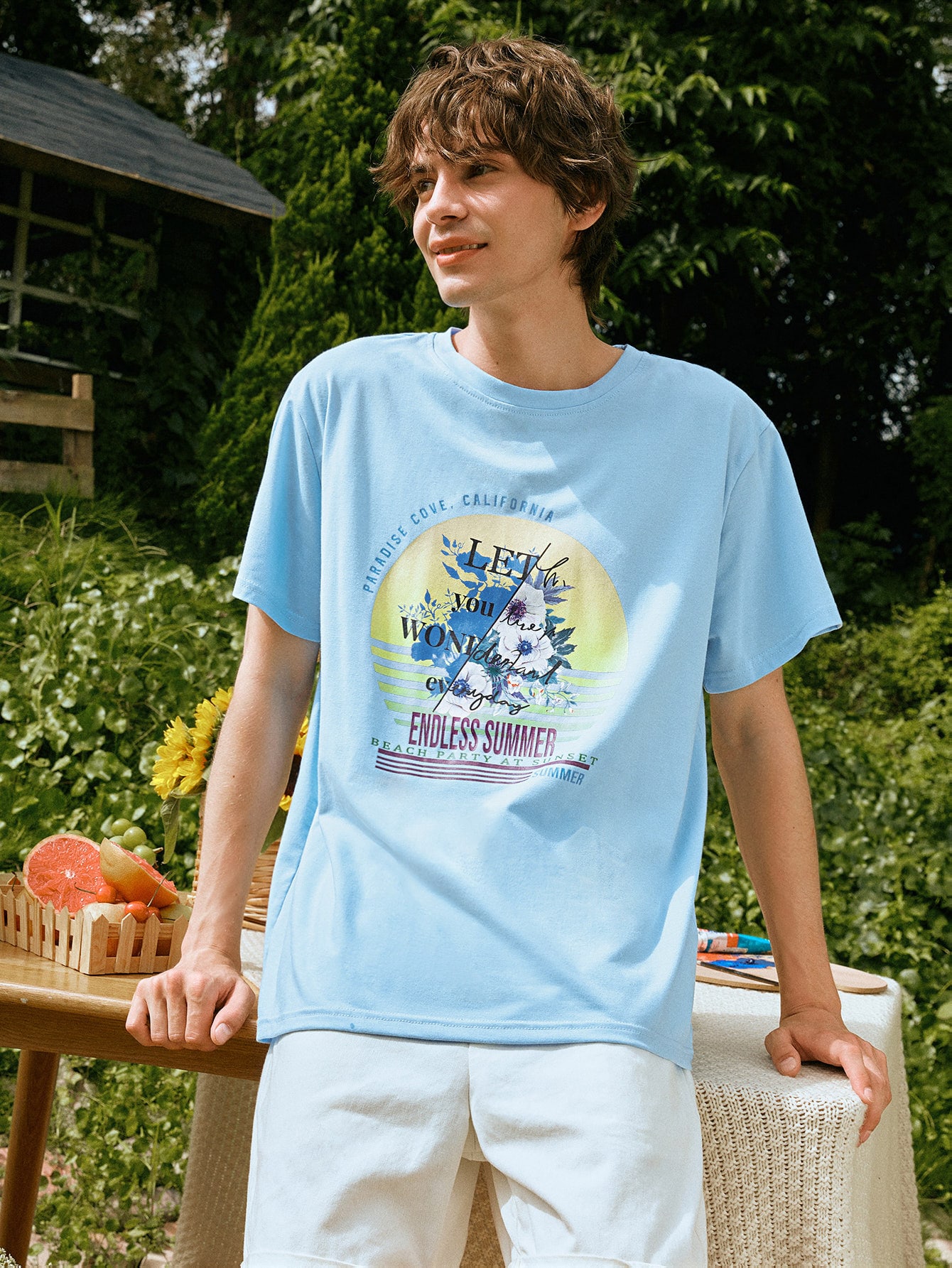 Miniatura 6 de UNISEX 1 pieza Camiseta con estampado floral Celeste