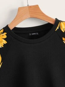 SHEIN LUNE Sudadera con girasol de manga raglán - Negro - Ver 4