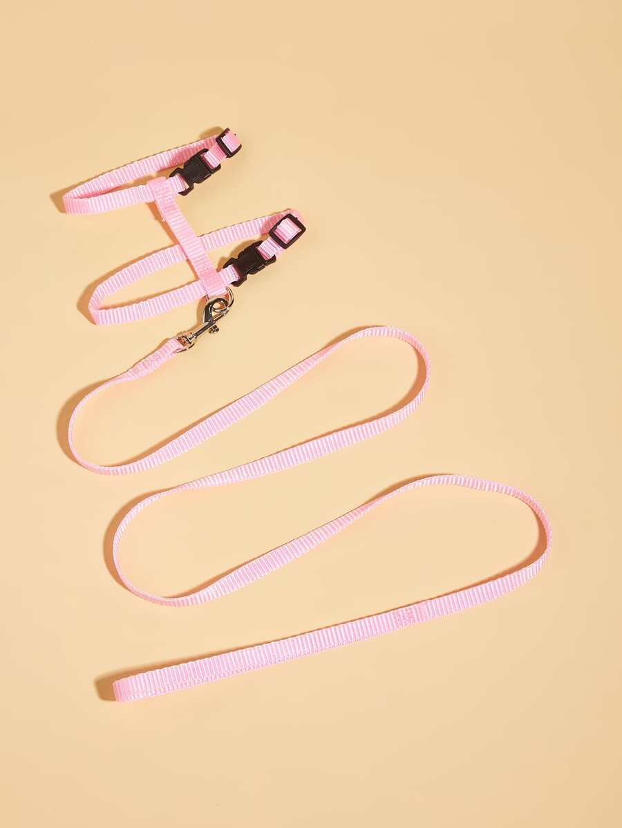 1pc Solid Pet Harness & 1pc Leash - Hồng - Xem 1