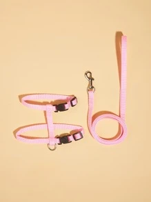 1pc Solid Pet Harness & 1pc Leash - Hồng - Xem 3