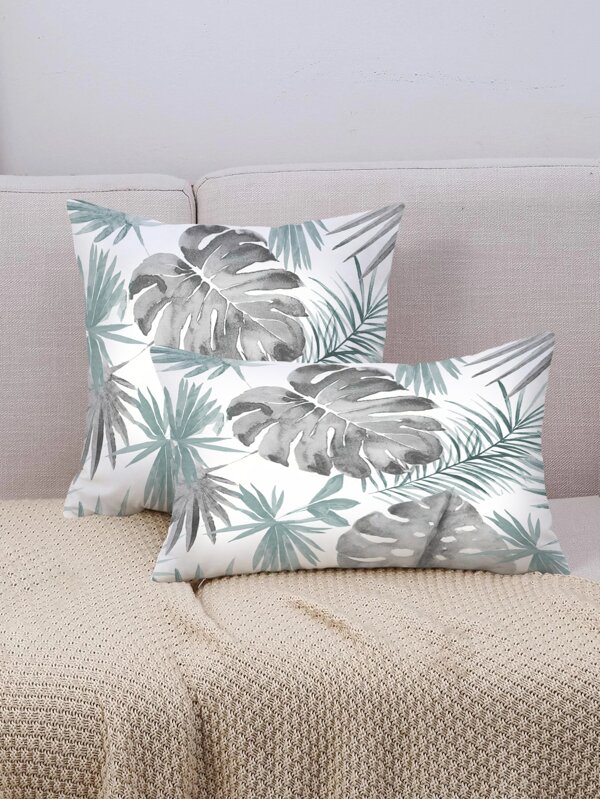 1 pieza Funda de almohada decorativa con estampado digital de hojas verdes y grises, cierre con cremallera, lavable a máquina, de poliéster, adecuada para varias habitaciones, funda de almohada lavable para interiores/exteriores, decoración del hogar, cama, sofá, silla, suministros para fiestas de primavera/verano, Día de la Madre, boda, cumpleaños, decoración navideña, estilo minimalista para sofá, oficina, cojín decorativo, decoración de tela, regalo de impresión para automóvil, cojín de reposacabezas, almohada de sofá