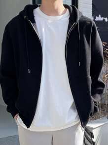 DAZY Men Drop Shoulder Zip Up Hoodie - Black - View 7