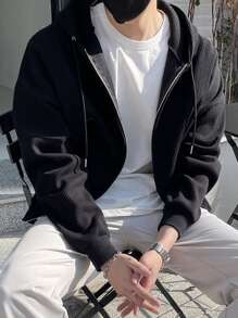 DAZY Men Drop Shoulder Zip Up Hoodie - Black - View 2