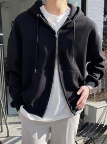 DAZY Men Drop Shoulder Zip Up Hoodie - Black - View 3