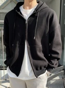 DAZY Men Drop Shoulder Zip Up Hoodie - Black - View 1