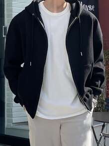 DAZY Men Drop Shoulder Zip Up Hoodie - Black - View 6