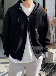 DAZY Men Drop Shoulder Zip Up Hoodie - Black - View 5