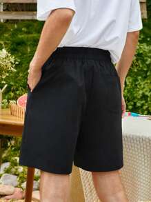 ROMWE MEN ROMWE UNISEX 1 Quần Short Dây Rút Họa Tiết Chữ Cái, Trường Học - màu đen - Xem 4