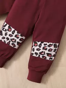 Baby Leopard & Slogan Graphic Ruffle Trim Tee & Joggers - Burgundy - View 4