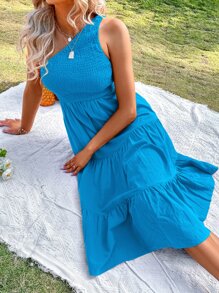 Aveloria Vestido de un hombro con fruncido bajo con fruncido - Azul - Ver 3