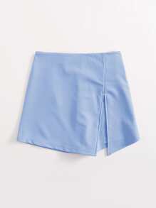 SHEIN EZwear Quần Short kích thước lớn Chia màu trơn Giải trí - Màu xanh nhạt - Xem 3