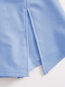 SHEIN EZwear Quần Short kích thước lớn Chia màu trơn Giải trí - Màu xanh nhạt - Xem 4