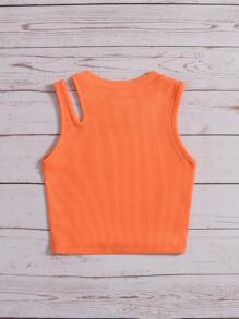 SHEIN Young Girl Rib-Knit Cut Out Tank Top - Coral Orange - View 2