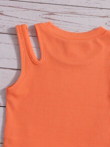 SHEIN Young Girl Rib-Knit Cut Out Tank Top - Coral Orange - View 3