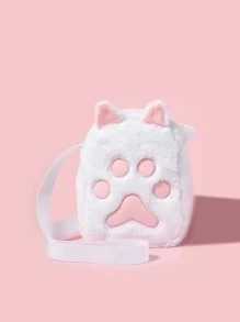 Mini Paw Embroidered Cartoon Ear Decor Fuzzy Novelty Bag - White - View 1