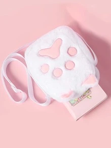 Mini Paw Embroidered Cartoon Ear Decor Fuzzy Novelty Bag - White - View 2
