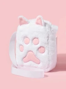 Mini Paw Embroidered Cartoon Ear Decor Fuzzy Novelty Bag - White - View 6