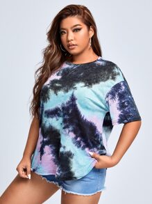 SHEIN EZwear Áo thun Plus size Dây kéo Cà vạt nhuộm Giải trí - Nhiều màu - Xem 3