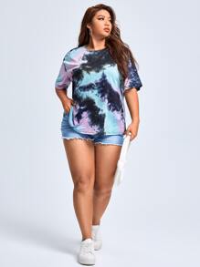 SHEIN EZwear Áo thun Plus size Dây kéo Cà vạt nhuộm Giải trí - Nhiều màu - Xem 4