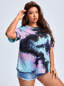SHEIN EZwear Áo thun Plus size Dây kéo Cà vạt nhuộm Giải trí - Nhiều màu - Xem 5