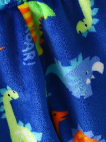 Toddler Boys Letter & Dinosaur Pattern Flannel PJ Set - Blue - View 3