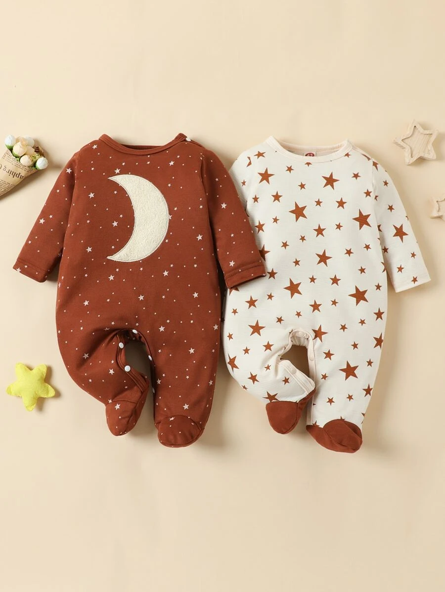 Bebé 2 piezas Mameluco de dormir con pie con patrón de estrella y luna - Multicolor - Ver 1